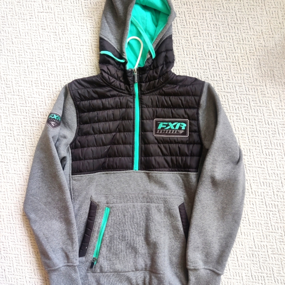FXR Women's Gray & Black Hooded Pullover Sweatshirt with Teal Accents